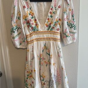 Anthropologie White Dress with Floral Embroidery